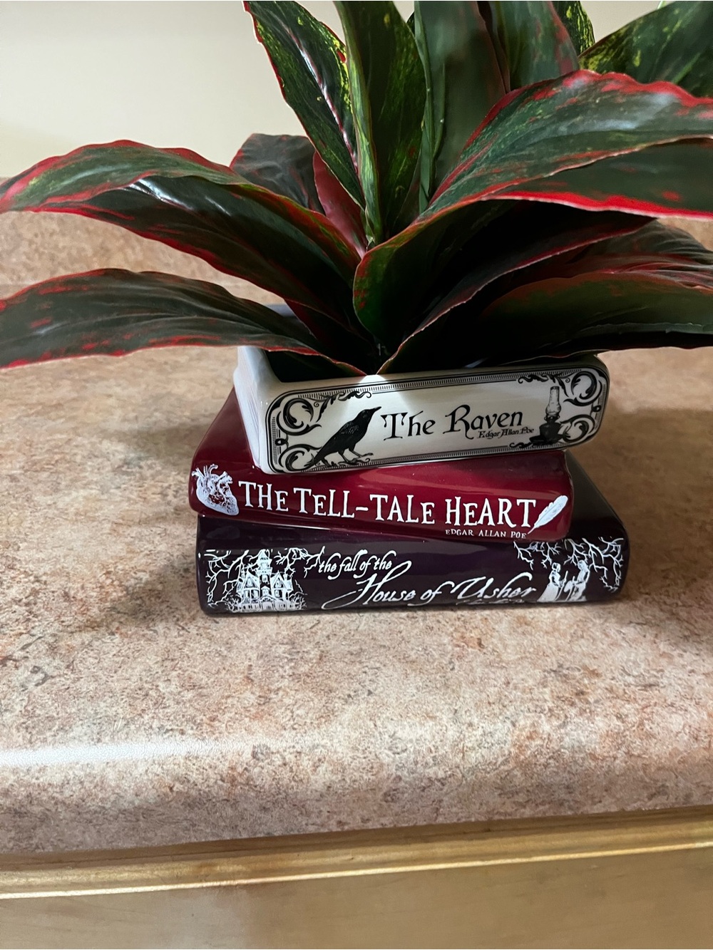 Steel Mill 'House of Usher' Stacked Book Planter - Burgundy & White